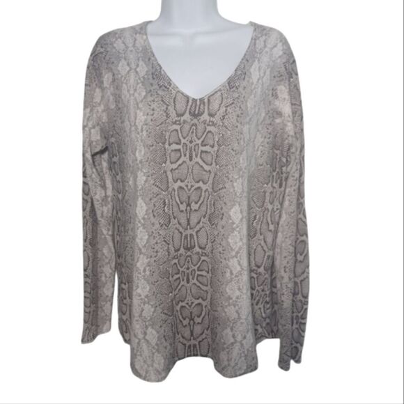 Marled by Reunited Snakeskin Ombré Print Long Sleeved Vneck Top L - Picture 1 of 9